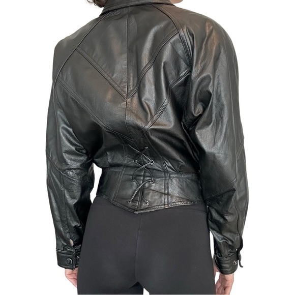 Vintage Wilson’s Leather Jacket 80s Fitted Bomber Black Size Extra Small - Picture 3 of 10